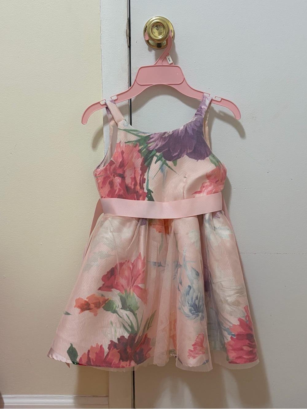 Youngland Pink Floral Satin-Band Party Dress